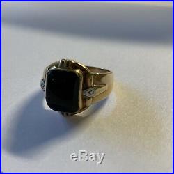Vintage Mens Gold Ring Onyx With Diamonds Size 9 3/4
