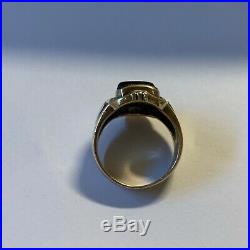 Vintage Mens Gold Ring Onyx With Diamonds Size 9 3/4