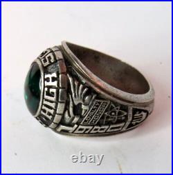 Vintage Mens Jostens Sterling Silver Green Class Ring Ada High School 9.75 Sz