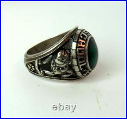 Vintage Mens Jostens Sterling Silver Green Class Ring Ada High School 9.75 Sz