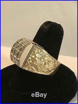 Vintage Mens Large Gold & Diamonds Ring In Size 9 With Amazing Carvings Design