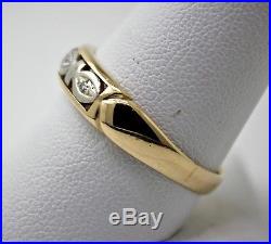 Vintage Mens Mans Ring or Wedding Band 14K Gold 3 Diamonds Size 10 c1940s-50s