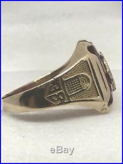 Vintage Mens Masonic Ring 10K 4.6g Size 9 Red Stone 1938