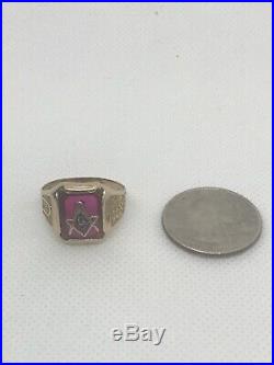 Vintage Mens Masonic Ring 10K 4.6g Size 9 Red Stone 1938