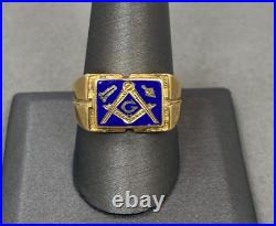 Vintage Mens Masonic Ring 10k Yellow Gold & Blue Enamel 8.4g Size 10.5