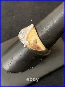 Vintage Mens Masonic Ring 14K Yellow Gold CZ