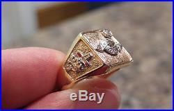 Vintage Mens Masonic Shriners 10k Solid Yellow Gold Diamond Ring Size 9 Compass