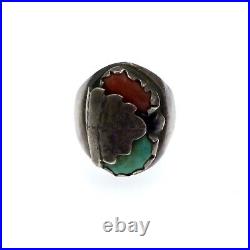 Vintage Mens Native American Sterling Silver Turquoise Red Coral Ring Size 9.5