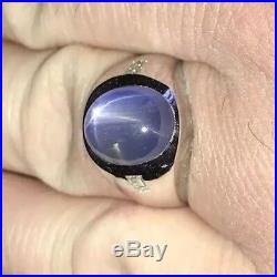 Vintage Mens Natural Blue 12 Caret Star Sapphire Ring WithDiamonds 14k Gold Heavy