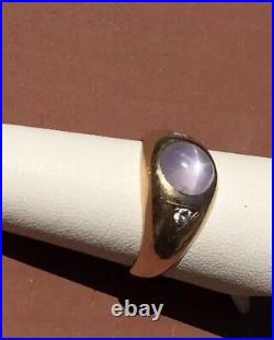 Vintage Mens Natural Purple Violet Star Sapphire Ring WithDiamonds 14k Gold Heavy