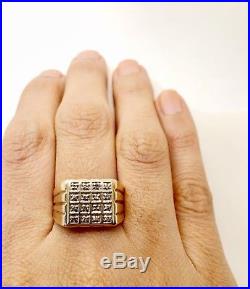 Vintage Mens Natural Round Diamond 10k Yellow Gold Signet Ring Size 10.5