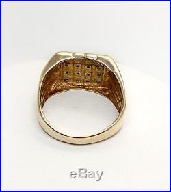 Vintage Mens Natural Round Diamond 10k Yellow Gold Signet Ring Size 10.5