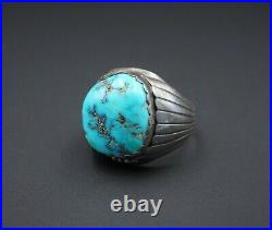 Vintage Mens Navajo Sterling Silver Natural Turquoise Ring Size 11.25 20g RS2834
