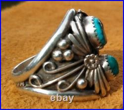 Vintage Mens Navajo Sterling Silver Turquiose Petite Point Ring Sz 11.25 12.8 Gr