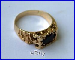 Vintage Mens Nugget Red Garnet Stone 10k Gold Ring Size 10 1/4
