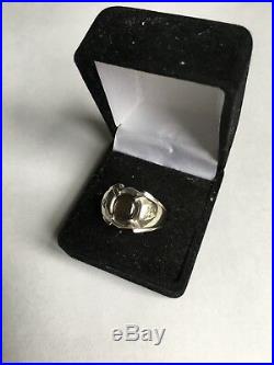 Vintage Mens Ring 10K White Gold Tiger's Eye & Diamond Size 8