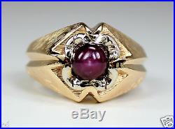 Vintage Mens Ring 14k Gold 2.3Carats Red/Purple Linde Star Sapphire Sz9.5 c1950s