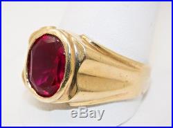 Vintage Mens Ring Art Deco Era Streamline 14K Yellow Gold 4.7 Carats Ruby c1930s