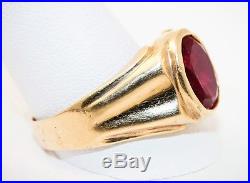 Vintage Mens Ring Art Deco Era Streamline 14K Yellow Gold 4.7 Carats Ruby c1930s