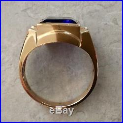 Vintage Mens Sapphire Ring 10k Yellow Gold Size 10.25