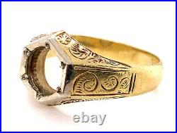 Vintage Mens Semi Mount Engagement Ring Setting 14K Yellow Gold Art Deco Antique