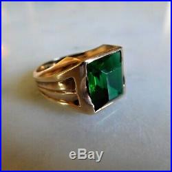 Vintage Mens Signed 10k Yellow Gold Emerald Green Ring Size 10.25