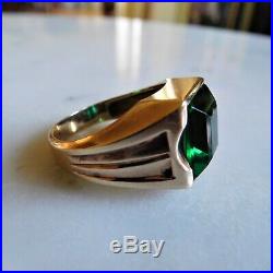 Vintage Mens Signed 10k Yellow Gold Emerald Green Ring Size 10.25
