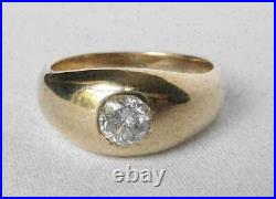Vintage Mens Simulated Diamond Solitaire Pinky Ring Yellow Gold Plated Silver