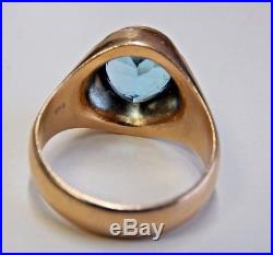 Vintage Mens Solid 14k Yellow Gold & Apprx 4 Carat Aquamarine Ring! A Beauty