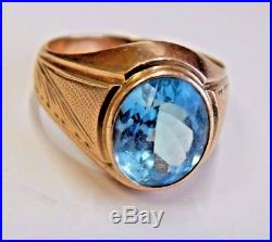Vintage Mens Solid 14k Yellow Gold & Apprx 4 Carat Aquamarine Ring! A Beauty
