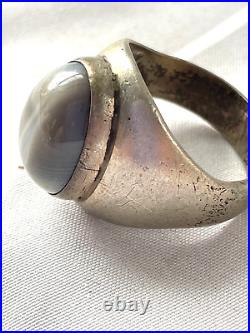 Vintage Mens Sterling Silver Gray Banded Agate Ring Size 9 Free Ship