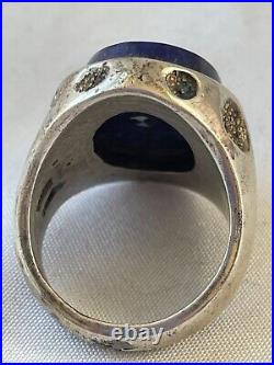 Vintage Mens Tasco Mexico Sterling Silver Tall Sodalite Ring Size 8.5 -free Ship