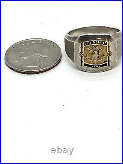 Vintage Mens US Army 14k&Sterling Silver Ring Size 11.5
