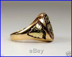 Vintage Mens Womens 10K 12K Black Hills Gold Ring with 3-D Leaf Applique Sz 9.75
