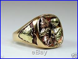 Vintage Mens Womens 10K 12K Black Hills Gold Ring with 3-D Leaf Applique Sz 9.75