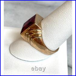 Vintage Mens Yellow Gold Lab-created Ruby Signet Ring Size 10.5 Sky