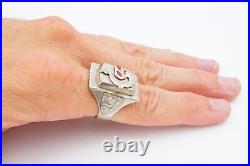 Vintage Mexican Biker Ring Silver Tone Dragon Enamel Mens Size 10.75