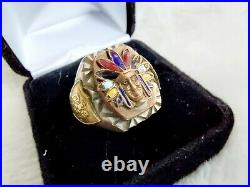 Vintage Mexican Biker Ring Size 9 Men's Silver Indian Faced Ring 1950's 1950's