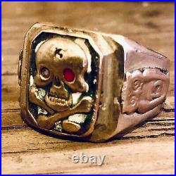 Vintage Mexican Biker Ring Skull Lucky 13 Owl Mexico Mens