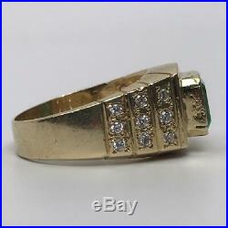 Vintage Mid Century Chunky Mens Unisex 1ct Emerald Diamond 18K Gold Ring Sz 8.25