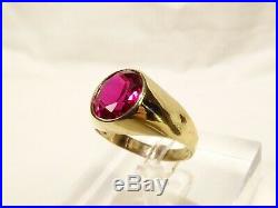 Vintage Mid Century Mens 10 K Yellow Gold 4 Ct Oval Cut Rubellite Sz 11 Ring