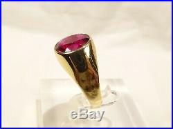 Vintage Mid Century Mens 10 K Yellow Gold 4 Ct Oval Cut Rubellite Sz 11 Ring