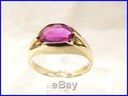 Vintage Mid Century Modern 10 K Gold Large Oval Ruby Sz 8 Mens Or Womens Ring