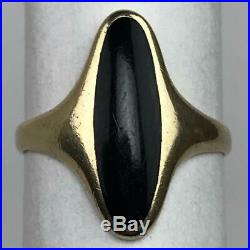 Vintage Mid Century Modern Inlay Onyx 14K Gold Unisex Mens Pinky Ring Size 5.25