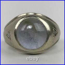 Vintage Mid Century Modernist 14K Gold Star Sapphire + Diamonds Mens Ring Size 7