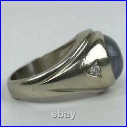 Vintage Mid Century Modernist 14K Gold Star Sapphire + Diamonds Mens Ring Size 7