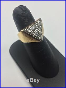 Vintage Modernist 14K Yellow Gold Mens Triangle Diamond 1.25 CTW Ring Size 7