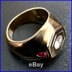 Vintage Moissanite Mens 14k Gold Ring Size 9