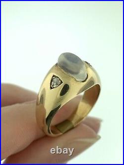 Vintage Moonstone and Diamond Three Stone Mens Ring In 14k Yellow Gold Size 9
