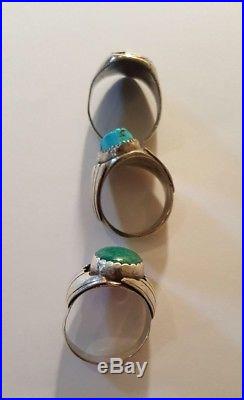 Vintage Native American Sterling Silver Mens Ring Lot Turquoise and Coral